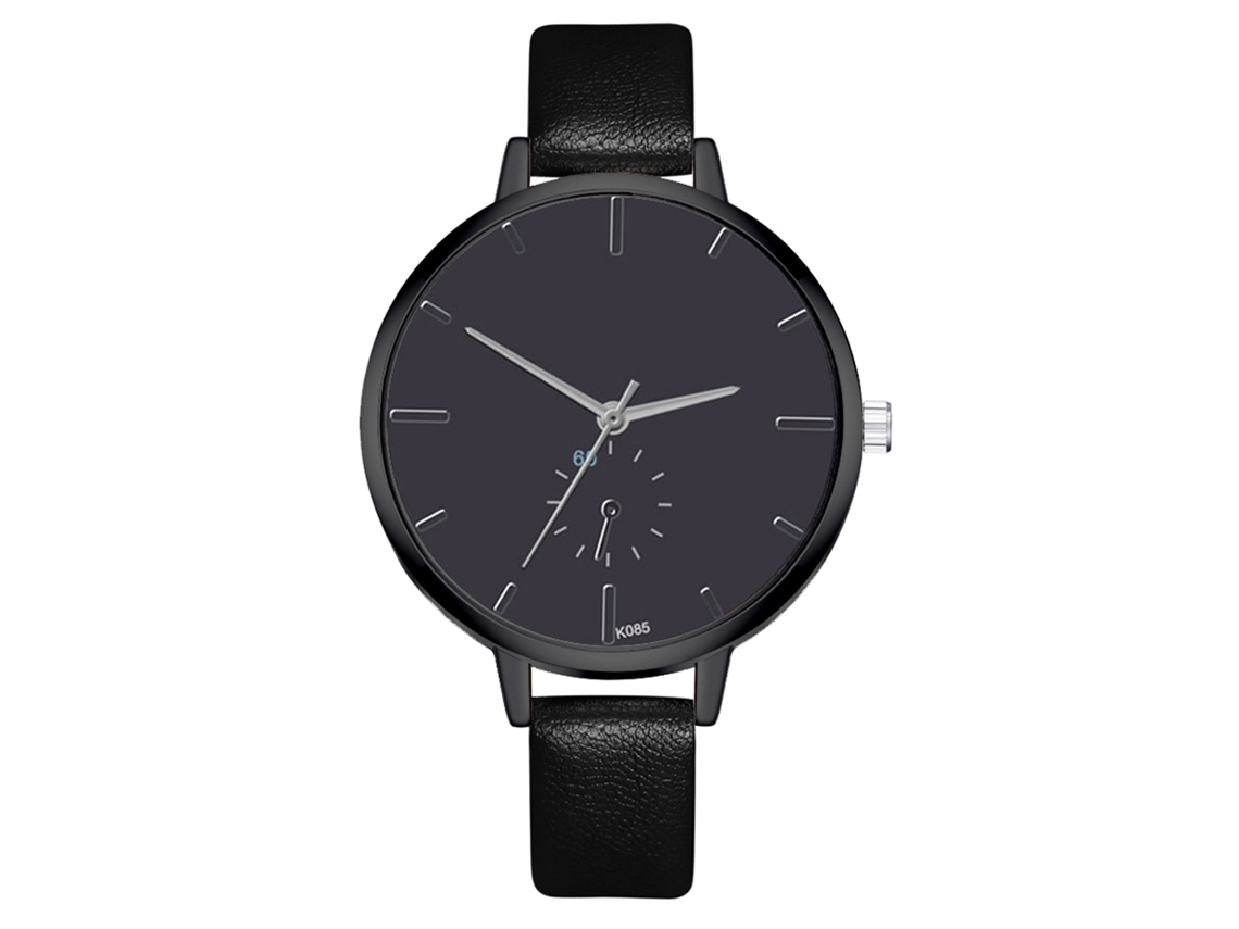 Relógio de Pulso Feminino Casual de Quartzo com Pulseira Pu Mostrador Redondo Preto