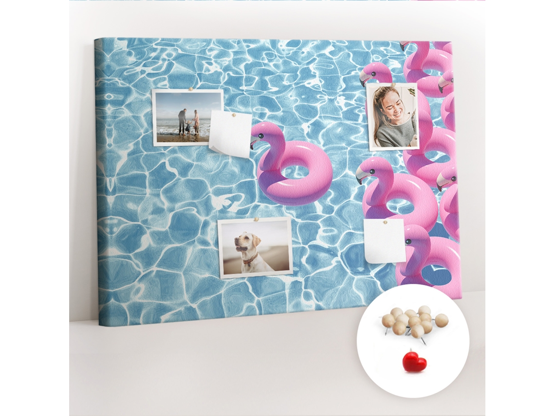 Quadro De Cortiça Com Impressão Dentes-de-leão E Flamingos Para O Escritório Espelharte (100x70 Cm)