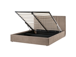 Cama de Casal BELIANI Tarascon de Tecido Taupe 160x200