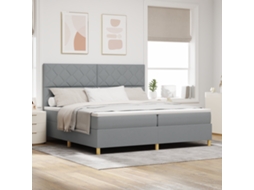 Cama Box Com Colchão E Luz Led Cinza Claro 200x200 Cm Tecido