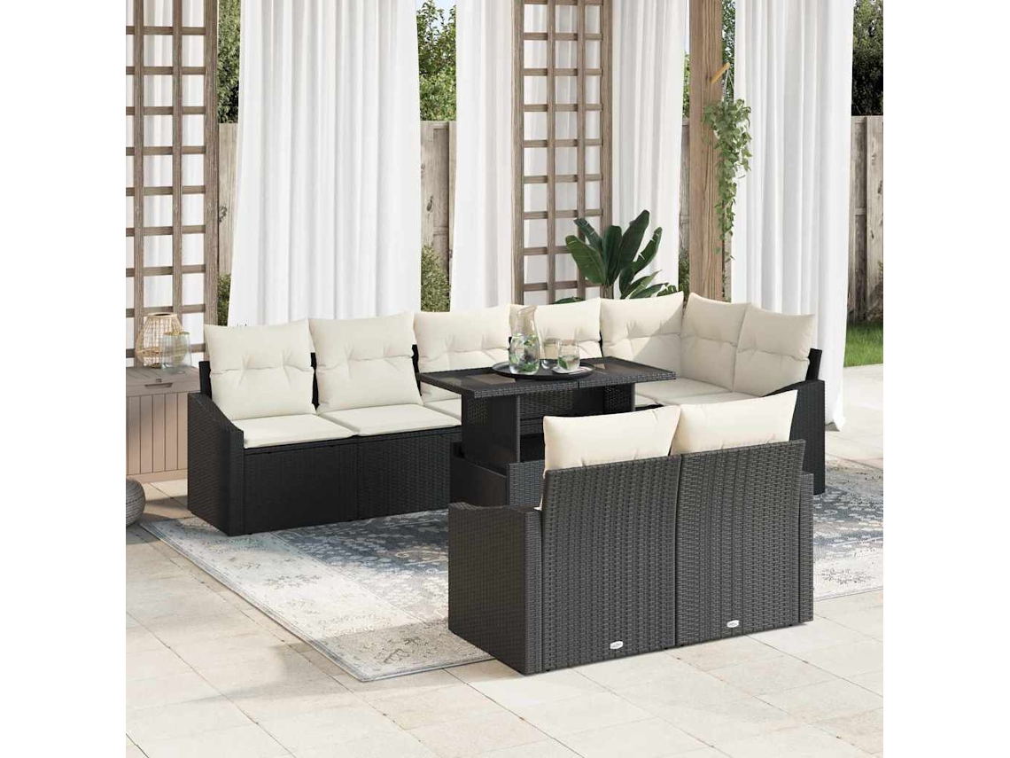 Vidaxl Conjunto De Sofá De Jardim 9 Unid. Preto E Creme