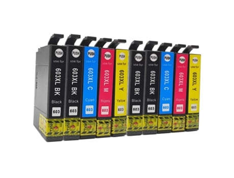 Pack 10 Tinteiros Compatíveis Epson 603XL 4X Preto 2X Ciano 2X Magenta e 2X Amarelo