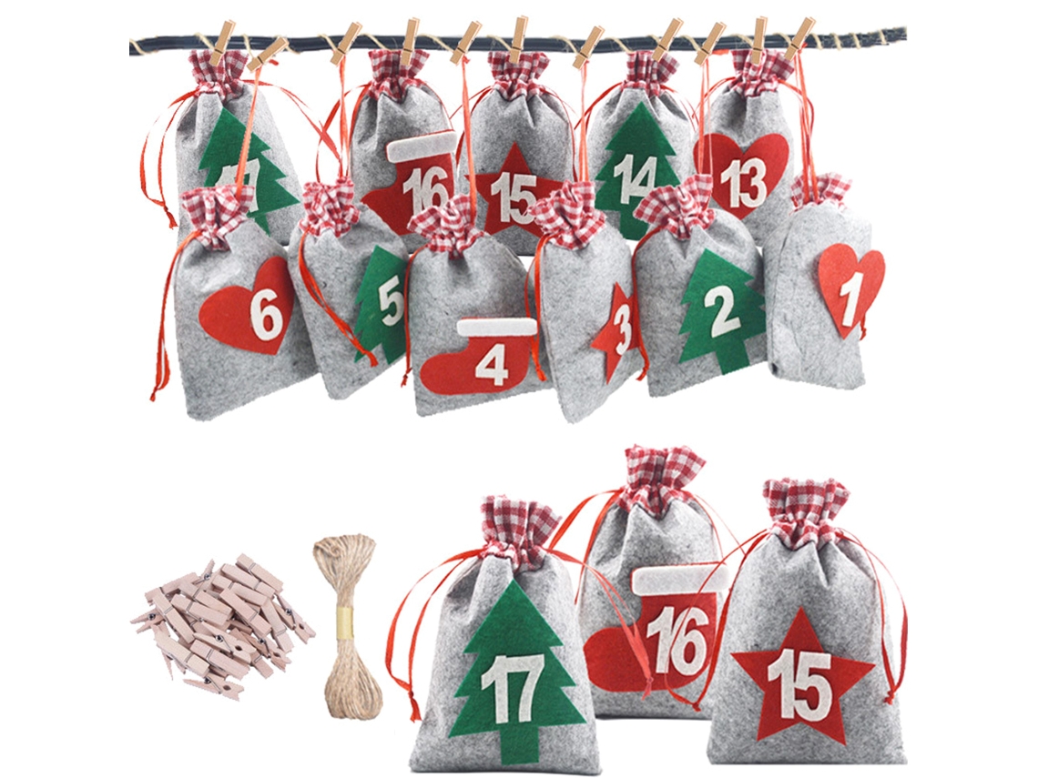Sacolas De Calendário De Adviento Artesanato Natalino Bolsas Com Cordão