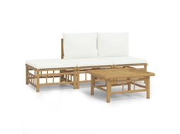 Maison Exclusive - 4 Pcs Conjunto Lounge De Jardim Bambu C/ Almofadões Branco Nata