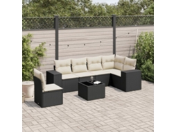 Vidaxl 7 Pcs Conjunto De Sofás P/ Jardim C/ Almofadões Vime Pe Preto