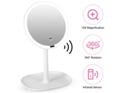 Espelho de Maquiagem com Sensor e Luz Led 10x Ajustável 360° Chassi de Armazenamento Usb