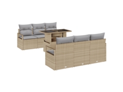 Conjunto 7 Sofá De Jardim Vidaxl Bege Vime Pe (100 X 55 X 73 Cm)