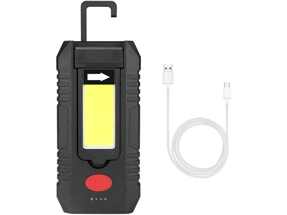Lanterna De Trabalho Led Cob Recarregável Usb Magnética Com Gancho 4 Modos