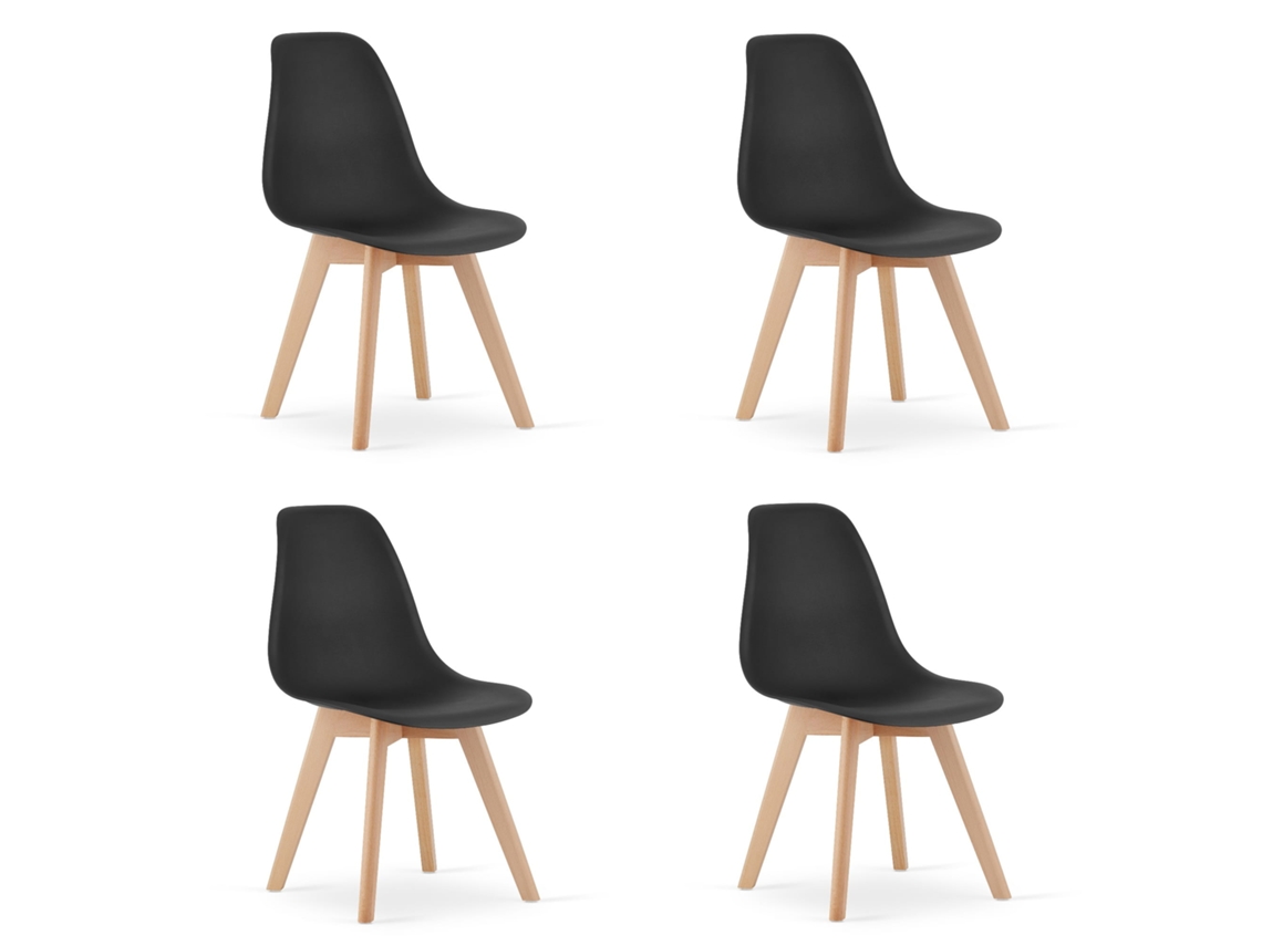 Cadeira De Jantar Conjunto De 4 Peças Kito Assento Preto, Pernas Pretas, Assento Ergonômico, Encosto