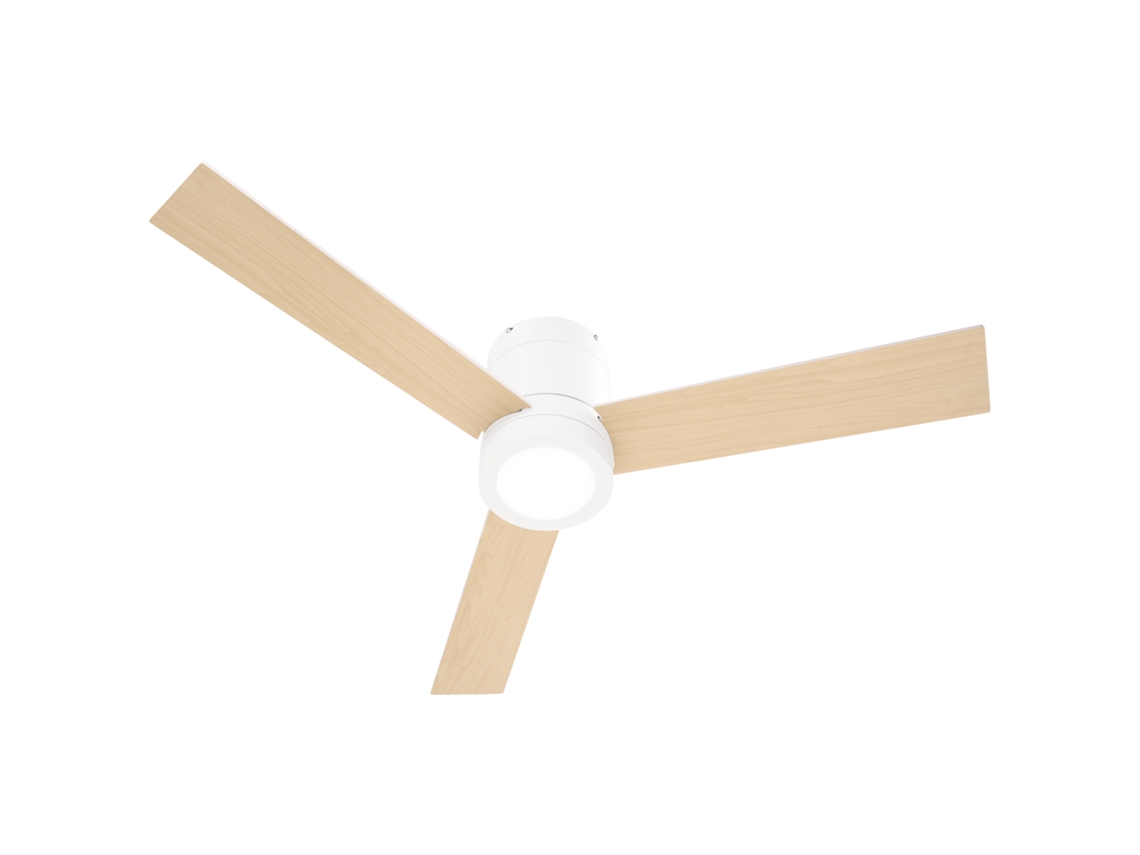 Ventoinha De Teto 48w Com Luz Led Controle Remoto 3 Velocidades Temporizador 3 Lâminas De Madeira Ø112x25cm Branco