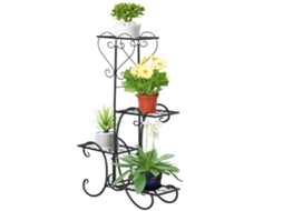 Suporte Flor Metal 4 Vias 45x24,5x80cm, Escada, Preto, Interno/externo/jardim/varanda Zs