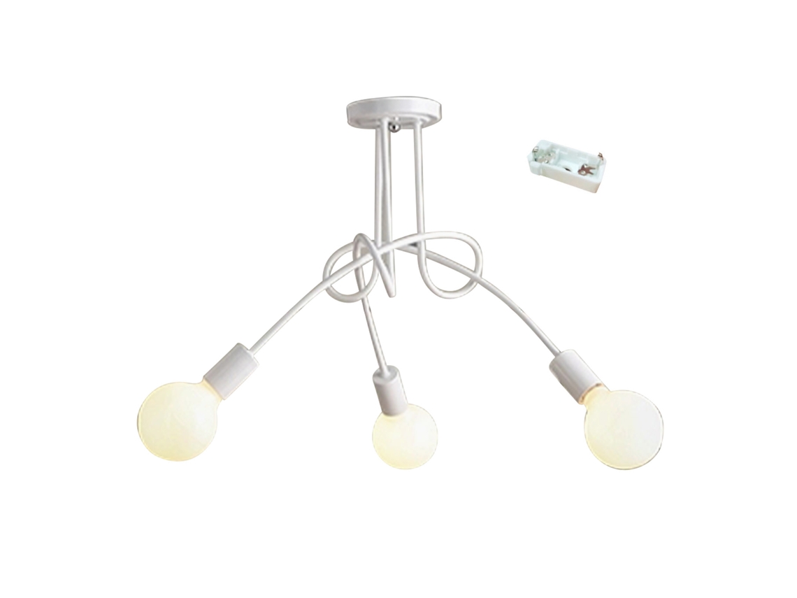 Lustre Industrial Moderno Ferro 3 Cabeças para Sala Estudo Quarto Sala de Estar Branco S/MARCA