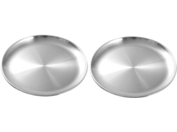 Conjunto de 2 bandejas redondas multifuncionais em aço inoxidável para churrasco.