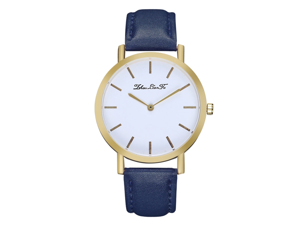 Relógio de quartzo unissex com pulseira de PU, mostrador redondo, casual e simples para uso doméstico e feminino (azul)