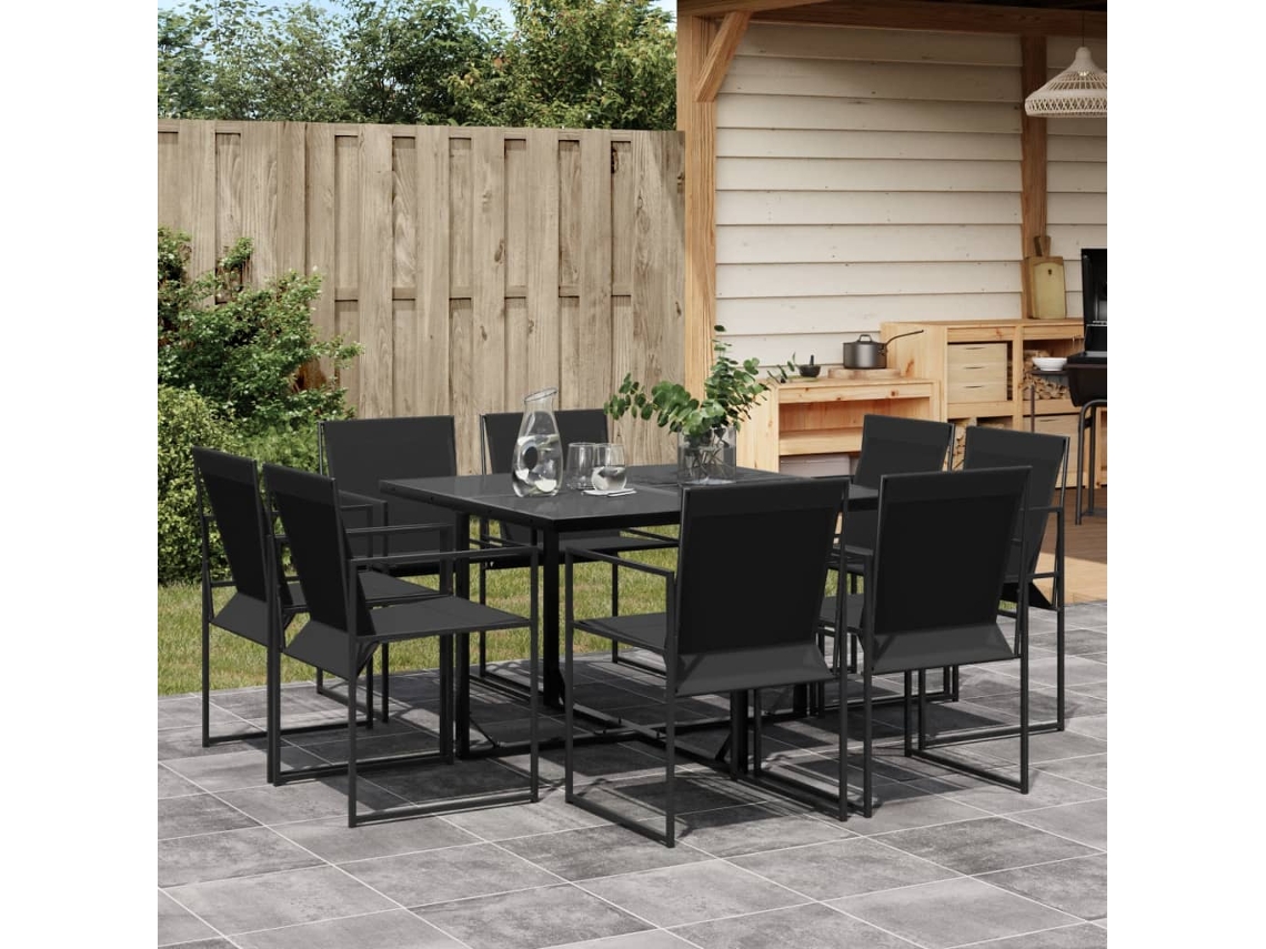 Vidaxl 9 Pcs Conjunto De Jantar Para Jardim Textilene Preto