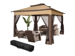Gazebo, toldo impermeável, altura ajustável, marrom, 3,65 x 3,65 m OEM