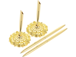 Conjunto de 2 Canetas Esferográficas Decorativas Douradas, Acessório Profissional para Bancos, Caneta Escritór