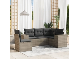 Vidaxl 5 Pcs Conjunto Sofás de Jardim C/ Almofadões Vime Pe Cinzento