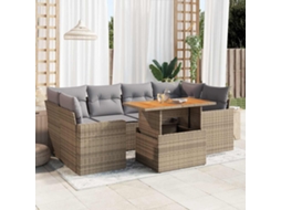 Vidaxl 7 Pcs Conjunto De Sofás P/ Jardim Com Almofadões Vime Pe Bege