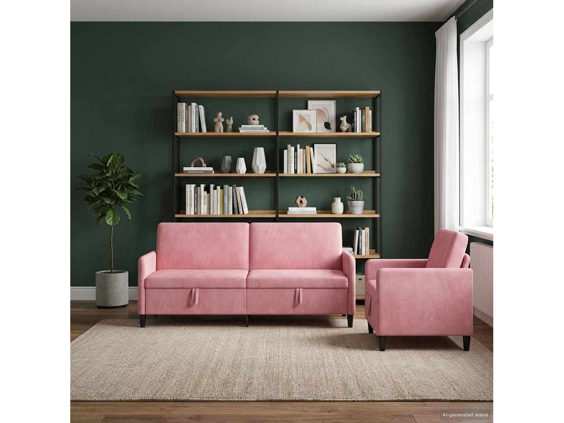 Vidaxl Conjunto De Sofá Com Armazenamento 2 Unid. Rosa Poliéster