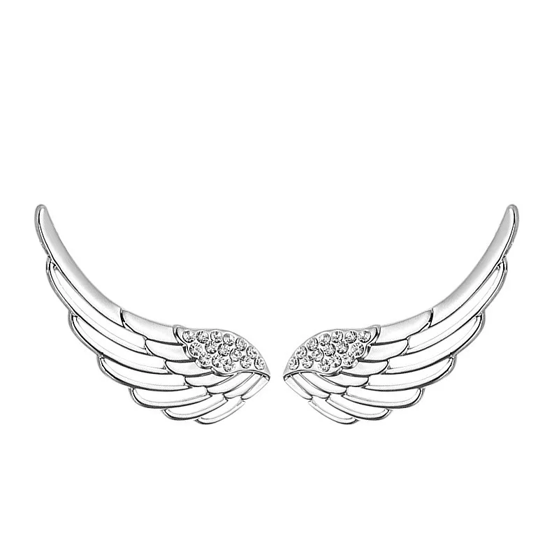 Brincos Prateados em Formato de Asas de Anjo, para Mulheres, Cravejados com Zircônias Brilhantes. MDUG