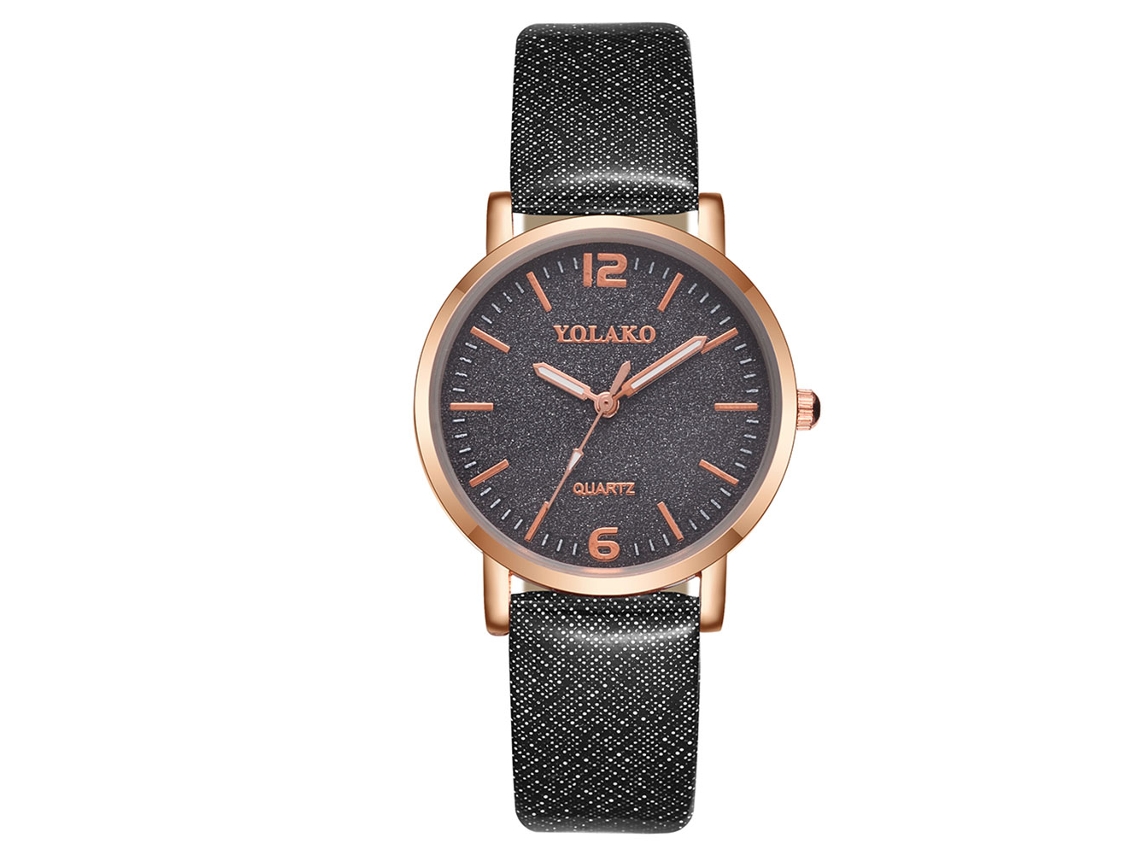 Relógio Feminino Casual de Quartzo com Pulseira Pu Simples e Elegante Preto