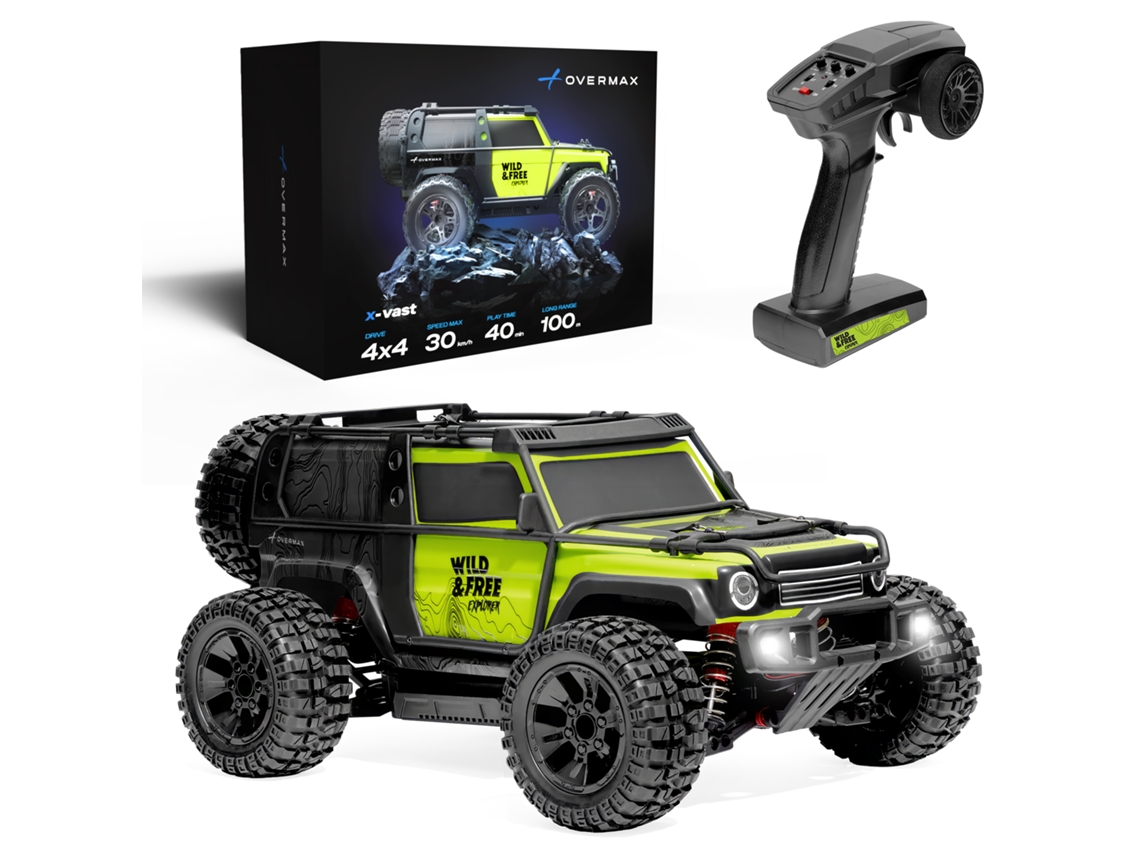 Carro Telecomandado Rc OVERMAX X vast Crawler 4x4 Wheelie Led 30kmh 2x Baterias Escala 1:10 Verde
