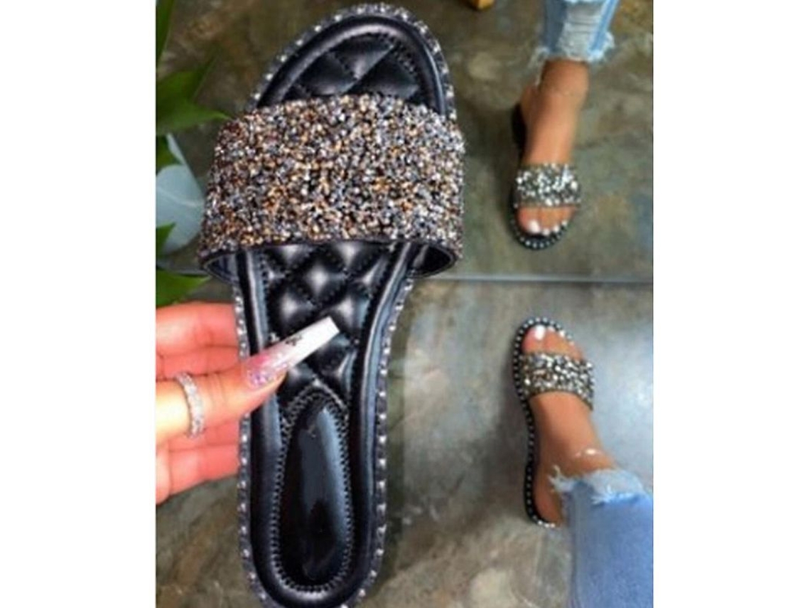Zapatos Planos Deslizantes De Brillo Para Mujer Sandalias Casuales Slip On Etiqueta 37 Negro