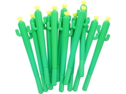 Conjunto De 12 Canetas Gel Em Formato Cacto Verde, Feitas Pvc, Ideais