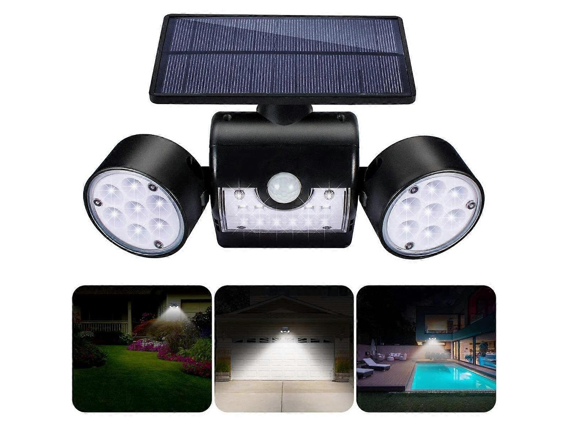 Luz Solar Externa, Luz De Parede Solar Externa, Com 30 Holofotes Led Duplos À Prova Dágua, Rotação De 360 ​​graus, Sensor Aquaforge
