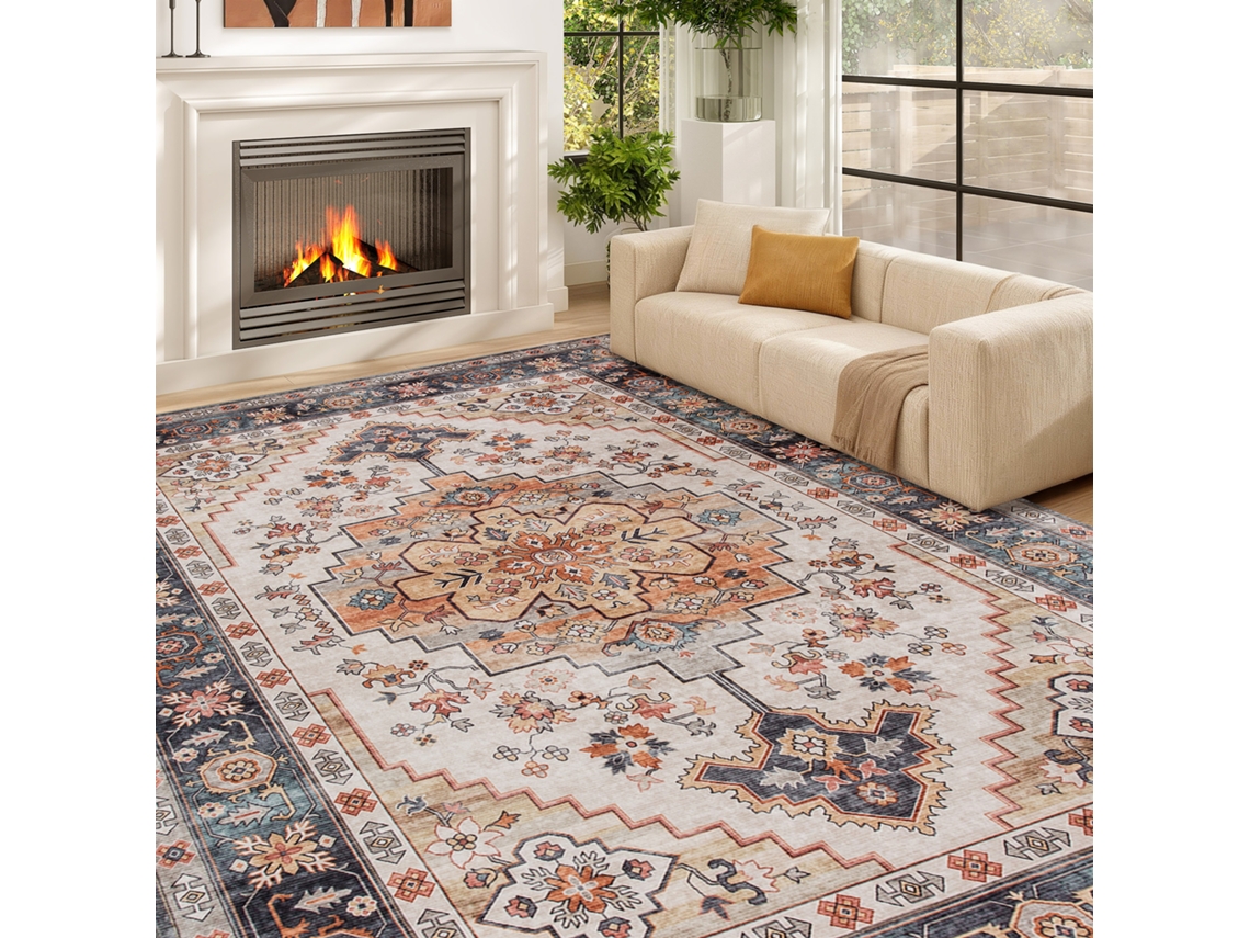 Tapete Boho Antiderrapante E Lavável De Pelo Curto Para Sala E Quarto, 230x160 Cm, Castanho