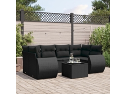 Vidaxl 7 Pcs Conjunto De Sofás P/ Jardim C/ Almofadões Vime Pe Preto