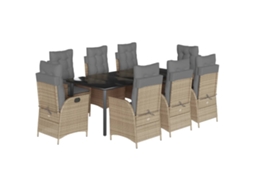 Conjunto de 9 Jantar para Jardim com Almofadões Vime Pe Bege MAISON EXCLUSIVE