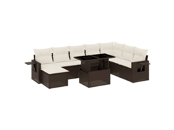 Conjunto 9 sofás p/ jardim c/ almofadões VIDAXL vime PE castanho