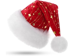 Chapéu de Natal Felpudo para Adultos, com Estrelas Douradas e Forro Duplo, Pai Unissexo Vermelho, Ergonômico, Uso Diário STELASPLEN