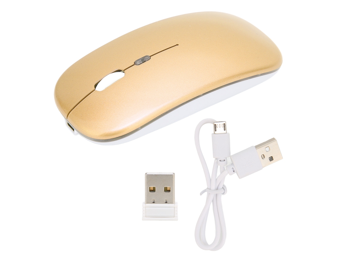Ratón Inalámbrico Led de 2,4 Ghz con Dpi Ajustable, Carga USB, Clic Silencioso, Antihuellas, Dorado | S/MARCA