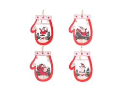 Conjunto 4 Ornamentos Madeira Pai Natal Boneco Neve (LxAxP cm)