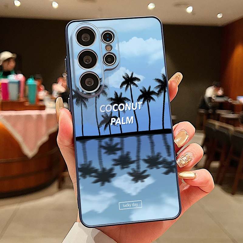Capa Para Celular Galaxy A37 Com Estampa De Coqueiro À Beira-mar (azul) E Fixação Magnética.