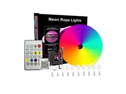 Fita Led Neon Flexível, Compatível Com Diversos Dispositivos, 15 M, Rgb, Em Silicone, Comando Remoto