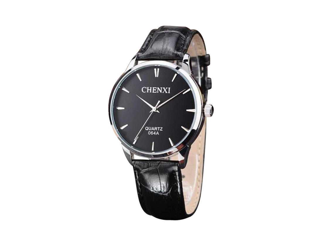 Relógio de Quartzo Masculino Estilo Vintage Pulseira de Couro Pu Prata e Preto