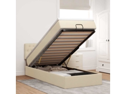 Vidaxl Cama Otomana Com Colchão 100x200 Cm Tecido Creme