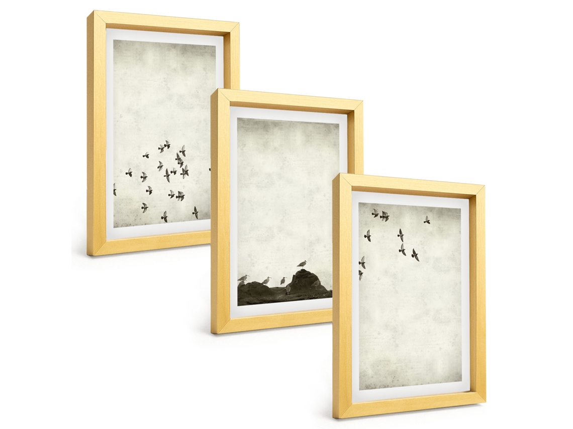 Composição De Quadros Pássaros Em Voo, Estilo Minimalista Espelharte (3 Peças 20x30 Cm)