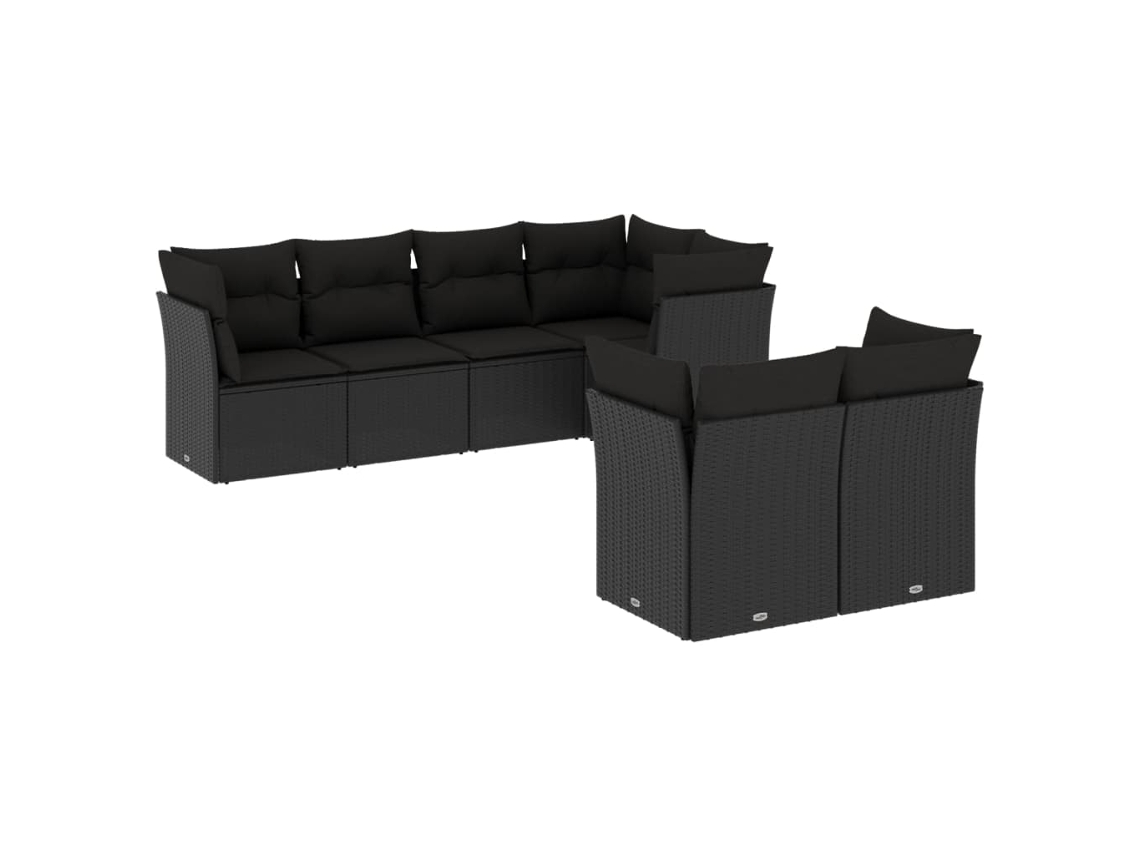 Conjunto de 7 sofás para jardim com almofadões Vime Pe Preto MAISON EXCLUSIVE (7 peças)