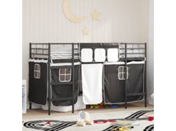 Vidaxl Estrutura de Cama Loft para Crianças com Cortinas Preto