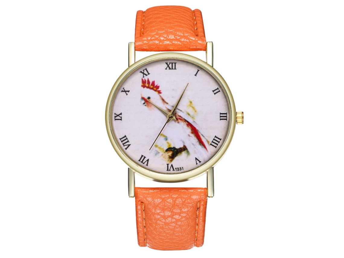 Relógio Analógico de Pulso Masculino Casual Estiloso com Pulseira Pu Laranja