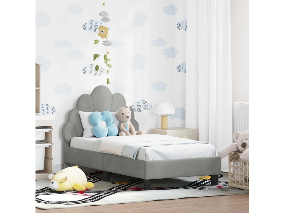 Vidaxl Estrutura De Cama Para Criança Com Cabeceira Cinzento-claro