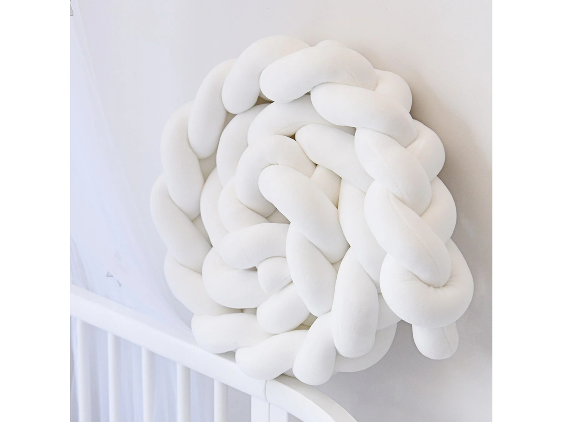 Protetor De Berço 250 Cm, Algodão Respirável, Branco, Macio Anticolisão Acolchoado E Lavável Elysve