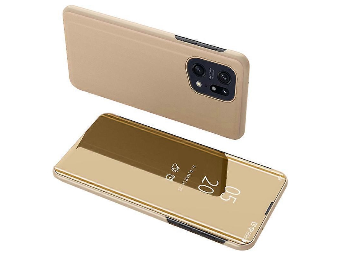 Compre Para Oppo Find X5 Pro Bookstyle View Window Espelho Galvanizado Capa De Couro Pu Capa Flip Fólio Protetora De Corpo Inteiro Dourada