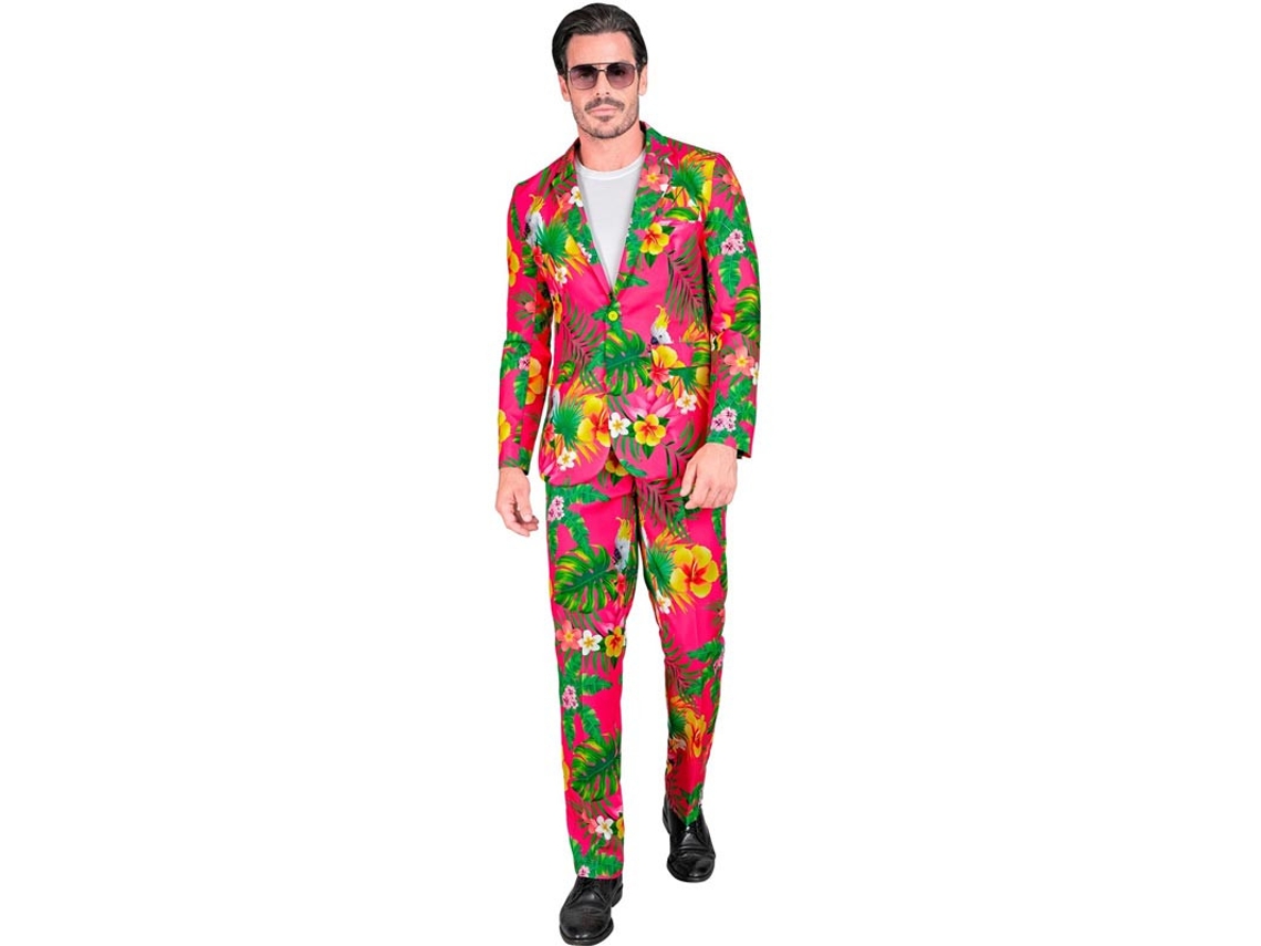 Terno de festa tropical fúcsia engraçado para homens