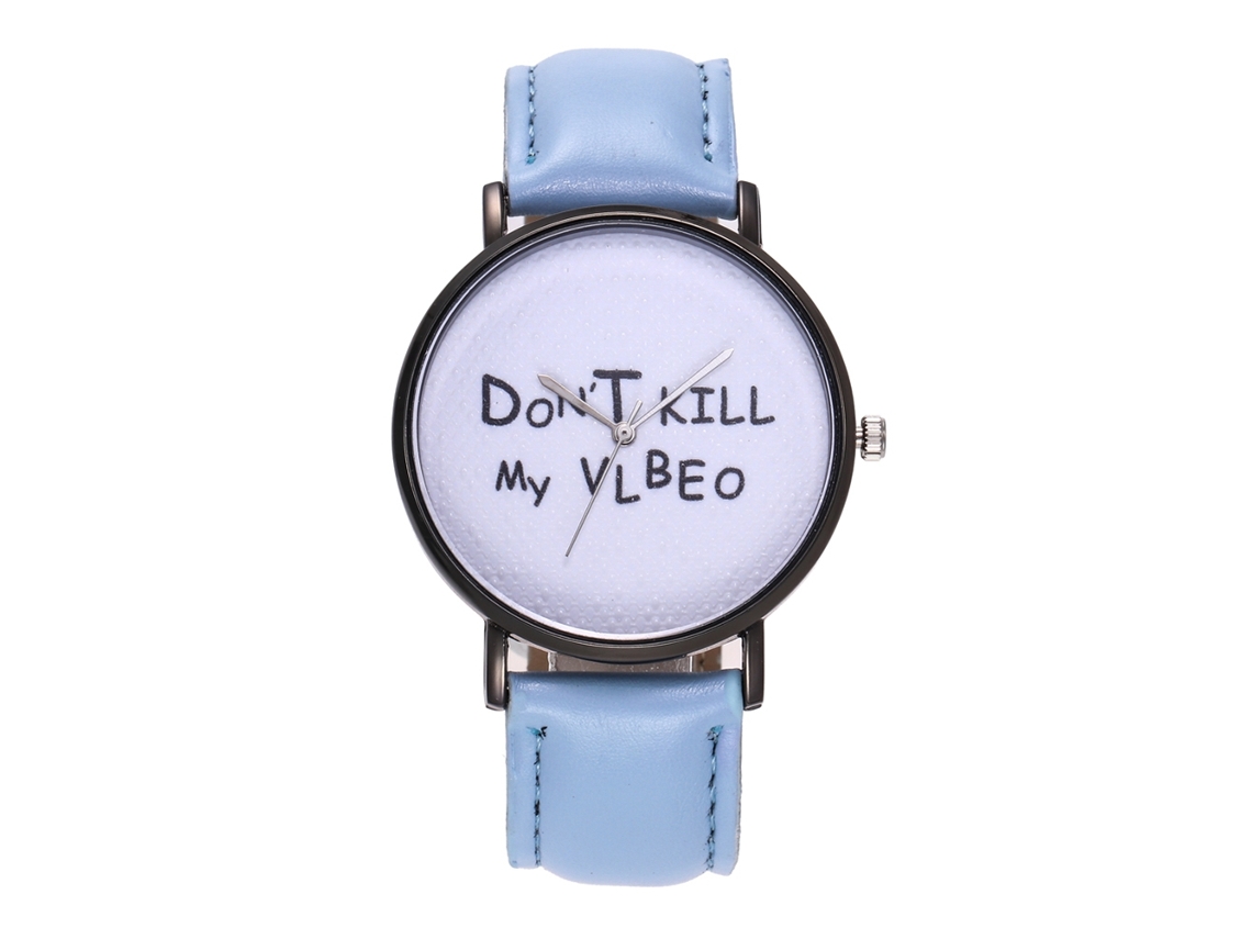Reloj De Cuarzo Unisex Con Correa De Cuero Pu Patrón De Letras Zhoulianfa Azul Claro